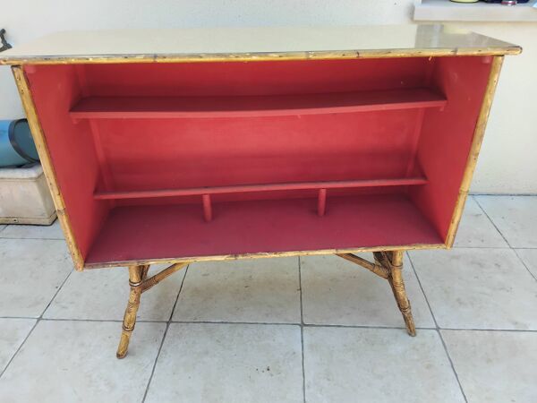 Bar vintage rotin attribué à Audoux Minet année 50