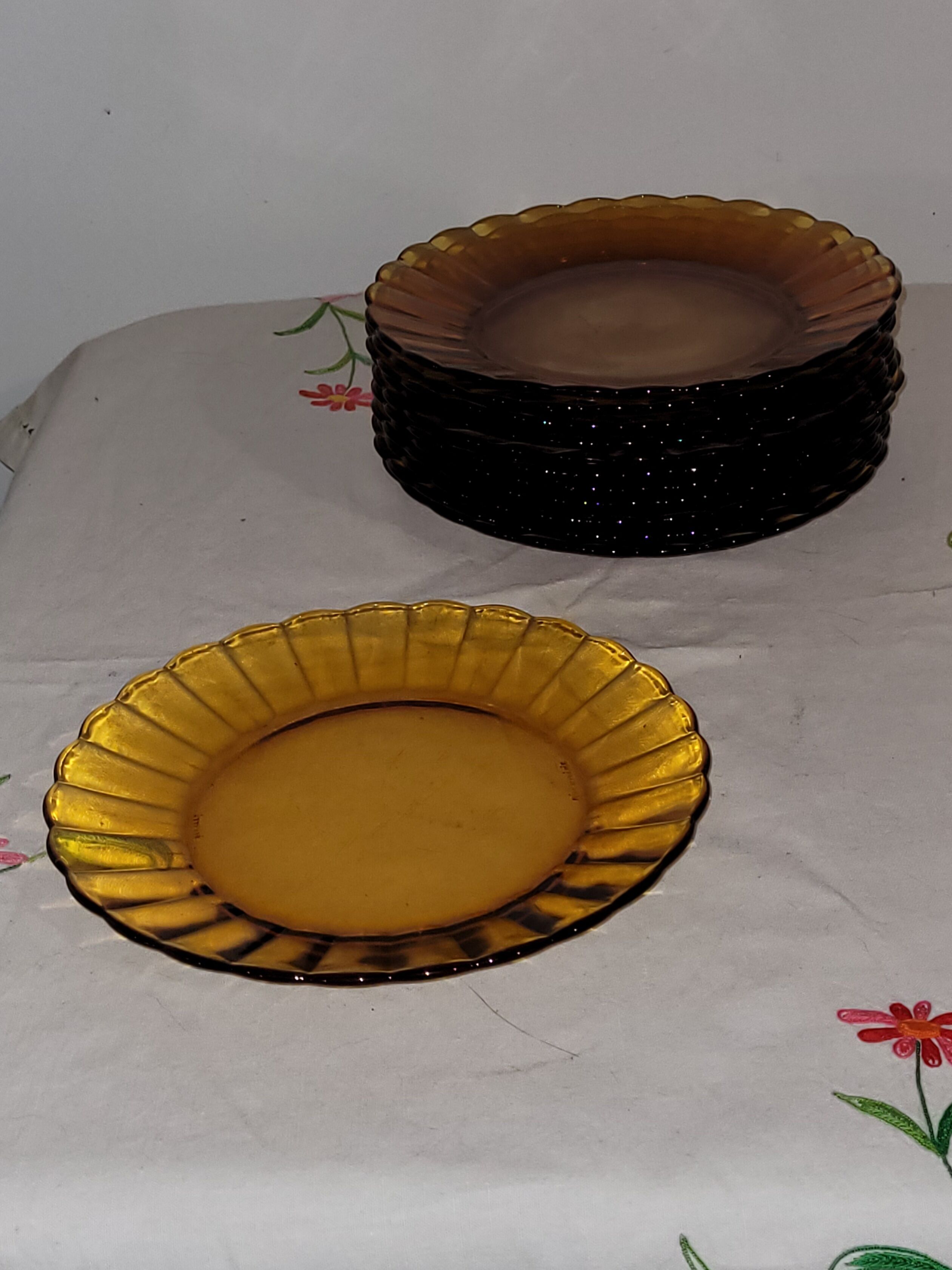 12 dessert plates flower / sun Duralex - vintage