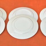 1950s set of 6 cheese/dessert plates, earthenware with gold frieze decoration.