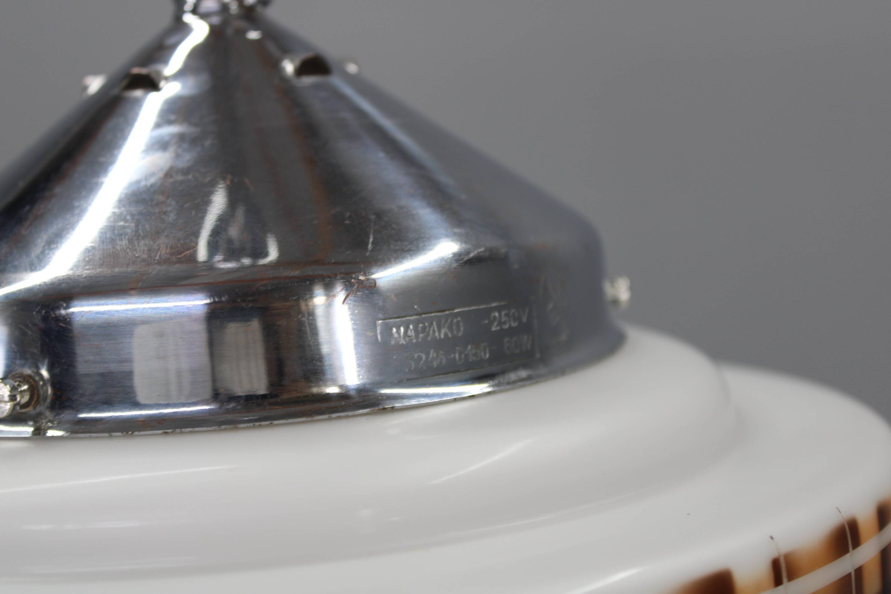 1930s Napako Art Deco pendant light in chrome and glass, restored, new wiring