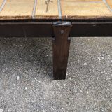 Vintage ceramic coffee table with herbarium decorations by Roger Capron, solid beech base.