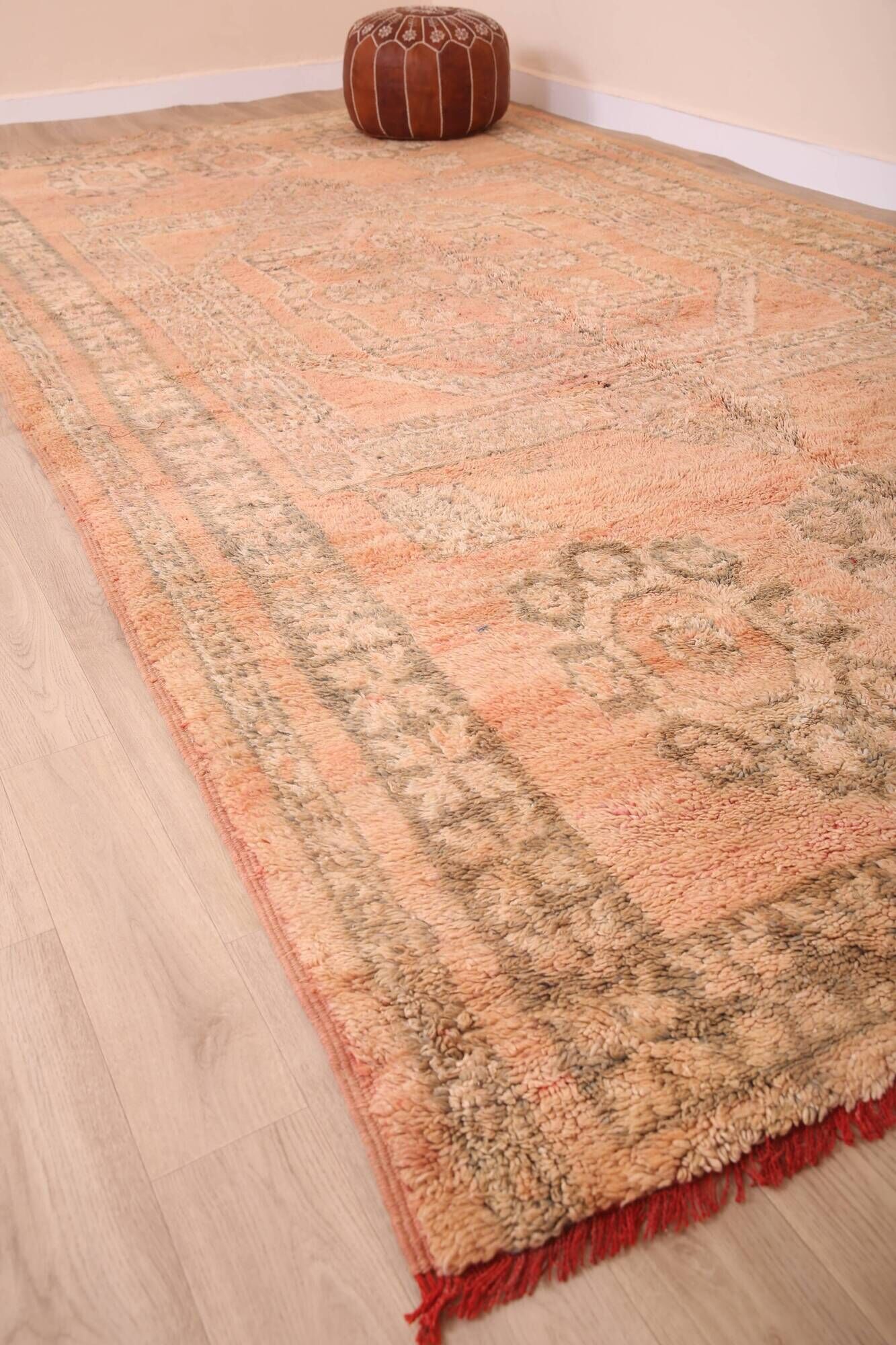 Large Vintage Moroccan Rug 203 x 376 cm, Peach Berber Wool Rug Handmade