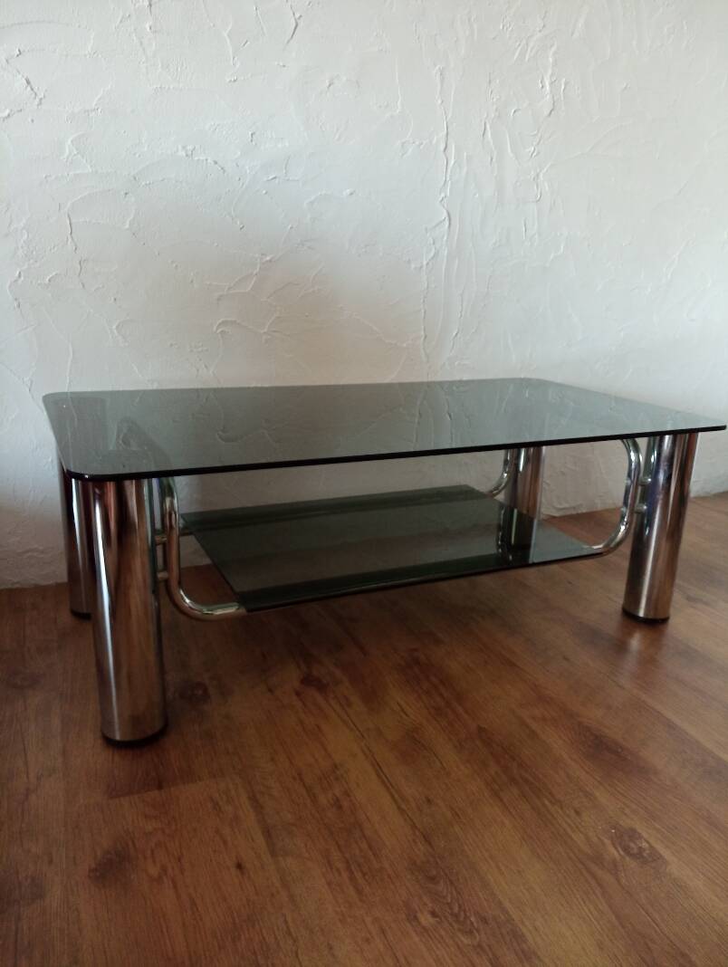Vintage chrome and smoked glass coffee table