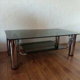 Table basse vintage chrome et verre fumé