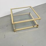 Table basse lucite, laiton et verre années 70