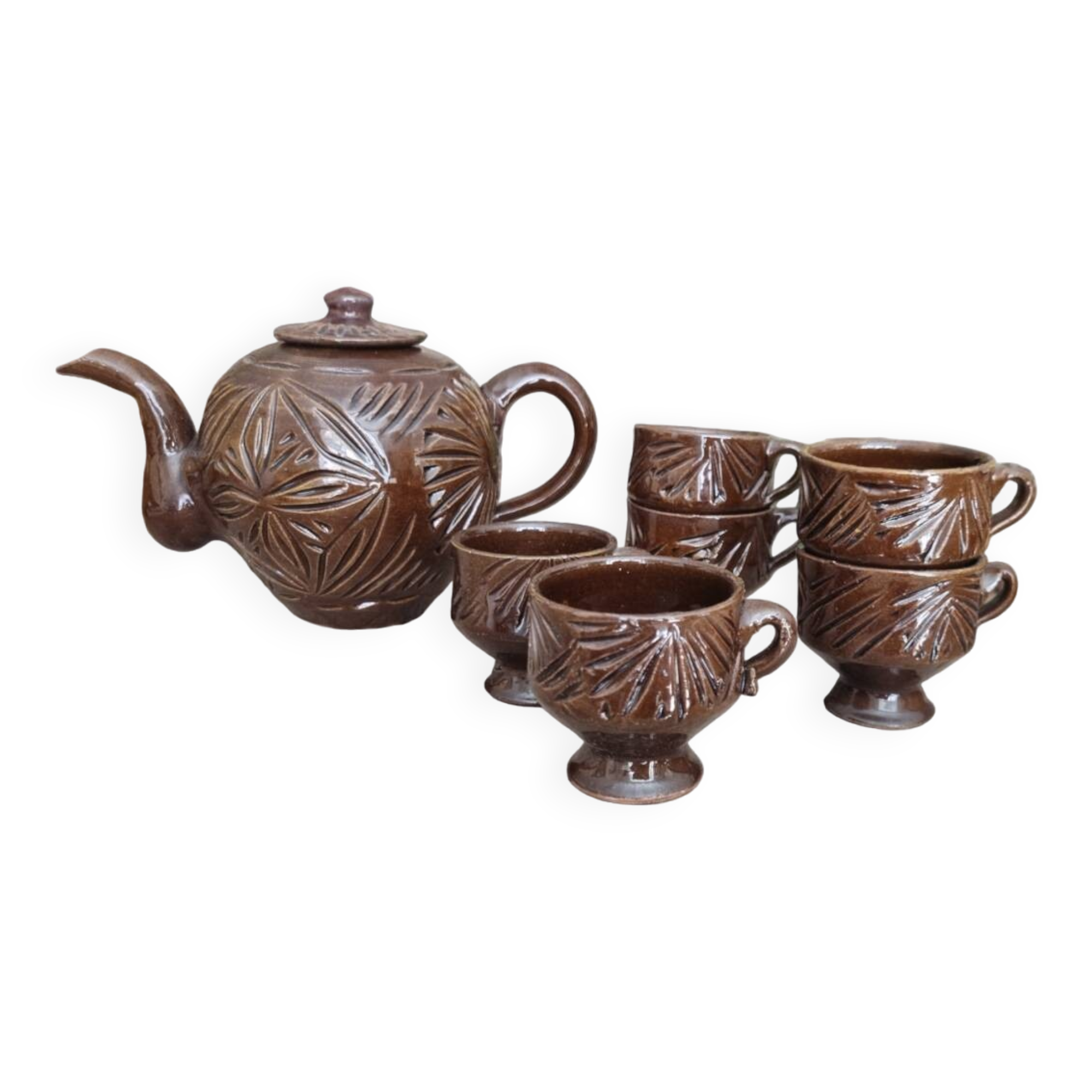 Brown glazed terracotta coffee service