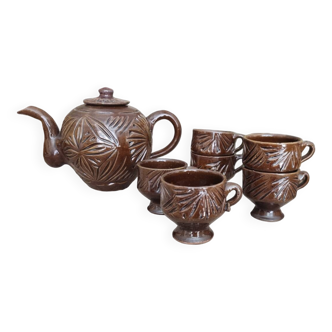 Brown glazed terracotta coffee service