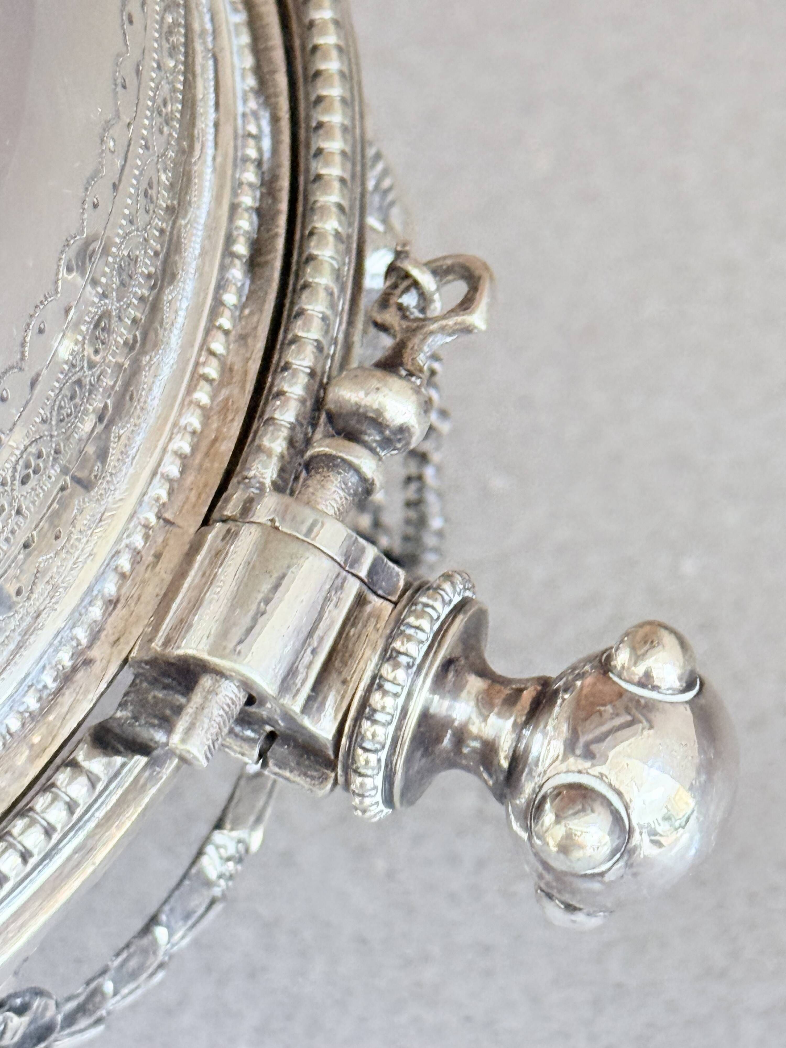 Antique English Silver-Plated Roll-Top Caviar Dish with Ram’s-Head Decoration