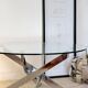 Table basse ronde Space Age acier chromé, verre, piètement hélice 70s
