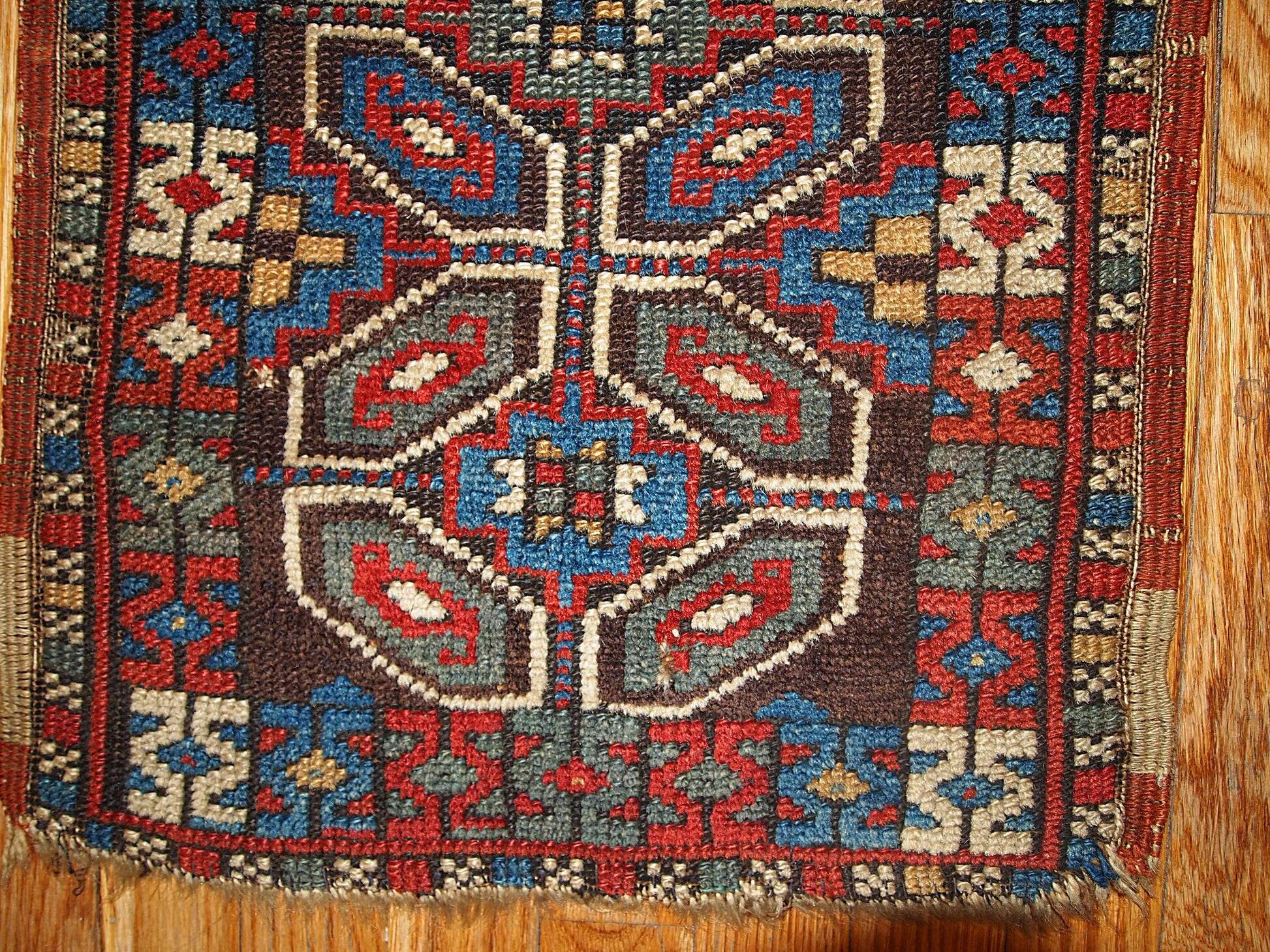 Handmade antique collectible Turkish Yastik rug 45cm x 91cm 1880s