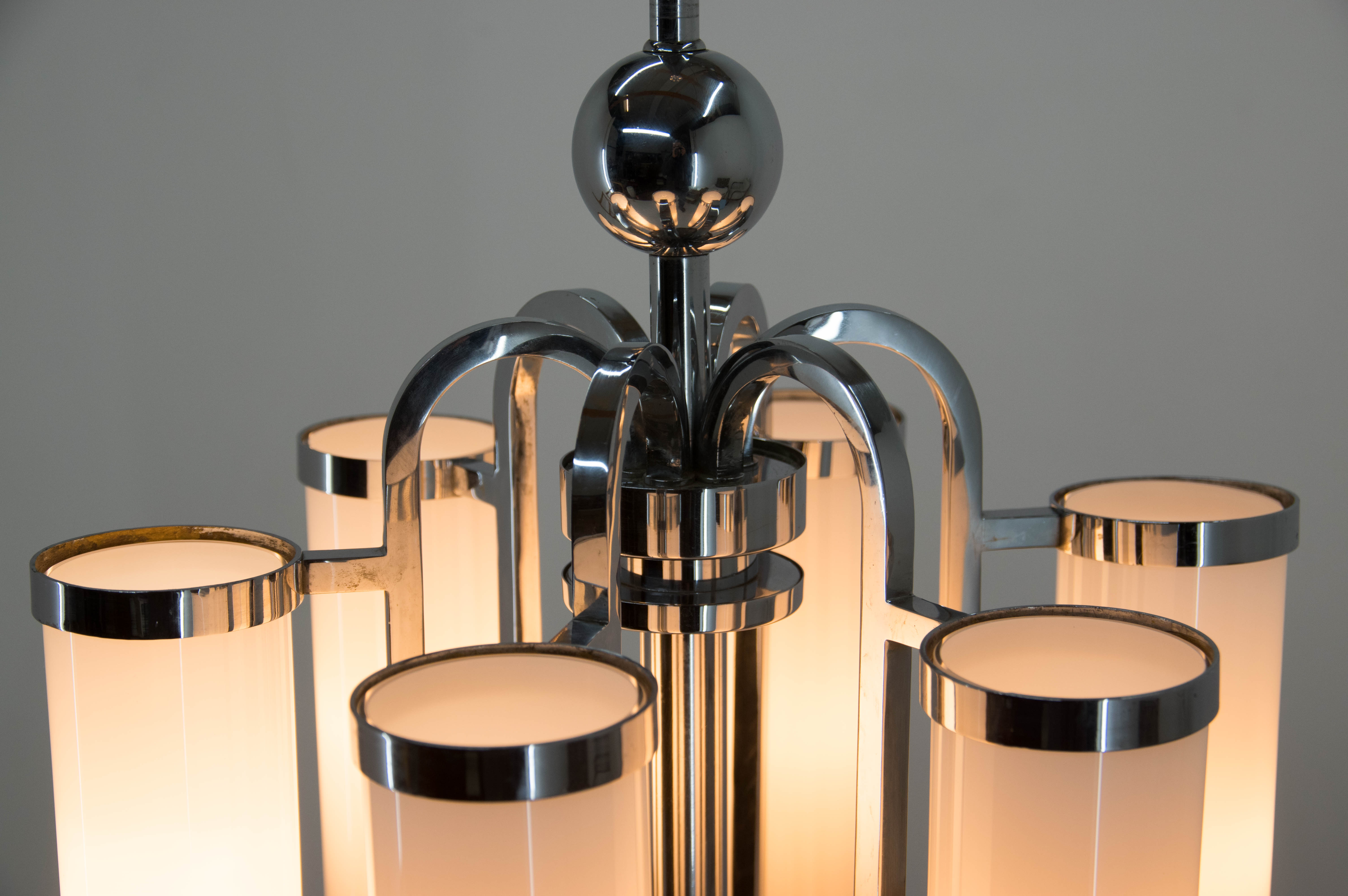 Bauhaus chrome-plated tubular chandelier, 1930s