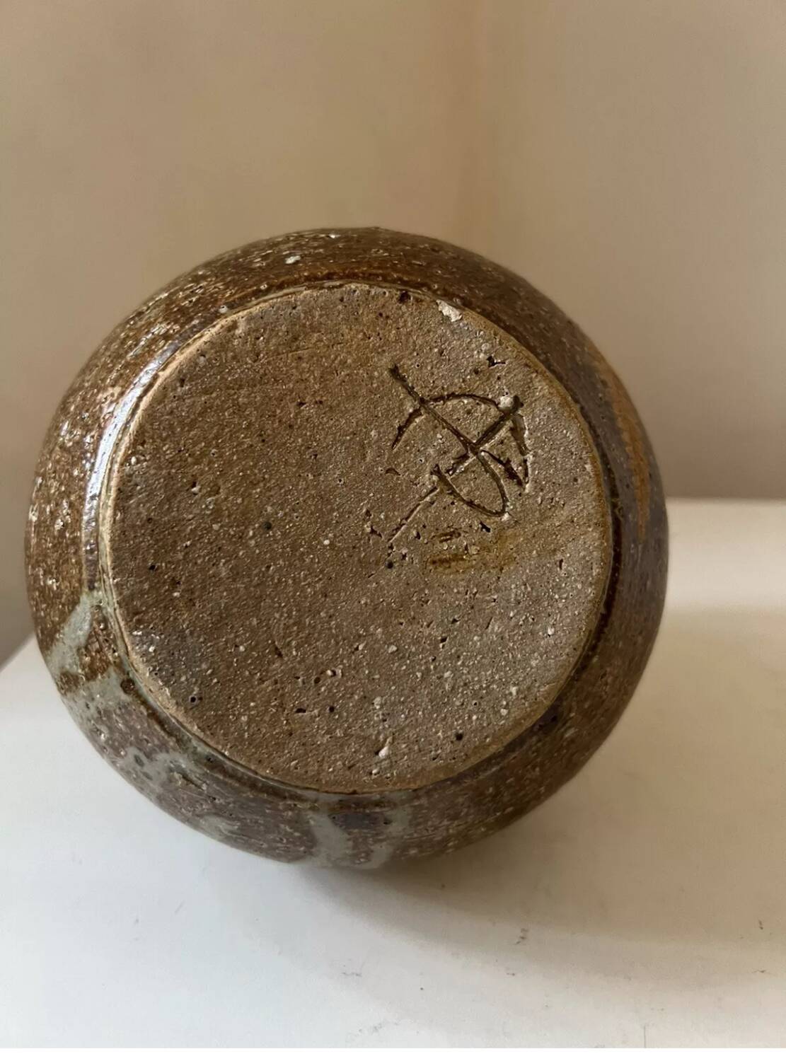 Vintage stoneware pitcher/jug by Alain Blanchard, decorated with leaves and ferns