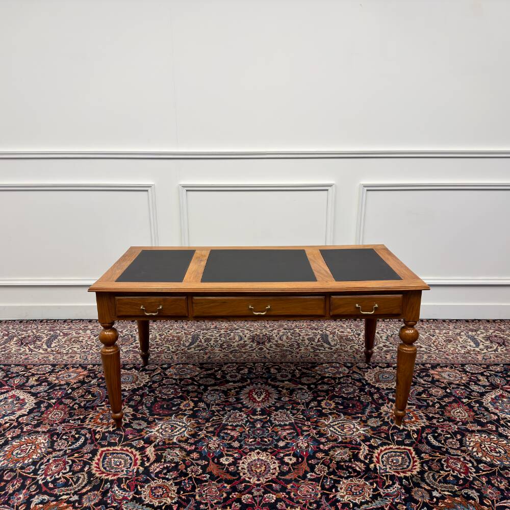 Classic English Writing Desk Black Leather