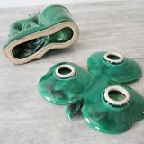 Old suede plant holder & cup clover in green earthenware