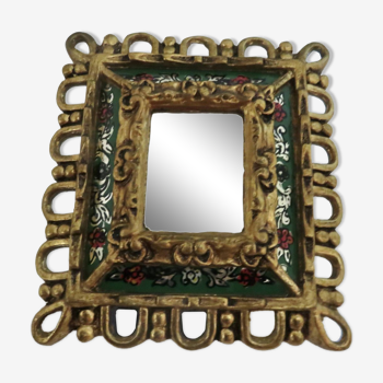 Cloisonné wall mirror in gilded wood with mirror inlays 1970