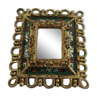 Cloisonné wall mirror in gilded wood with mirror inlays 1970
