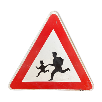 Warning children traffic sign original 1970s