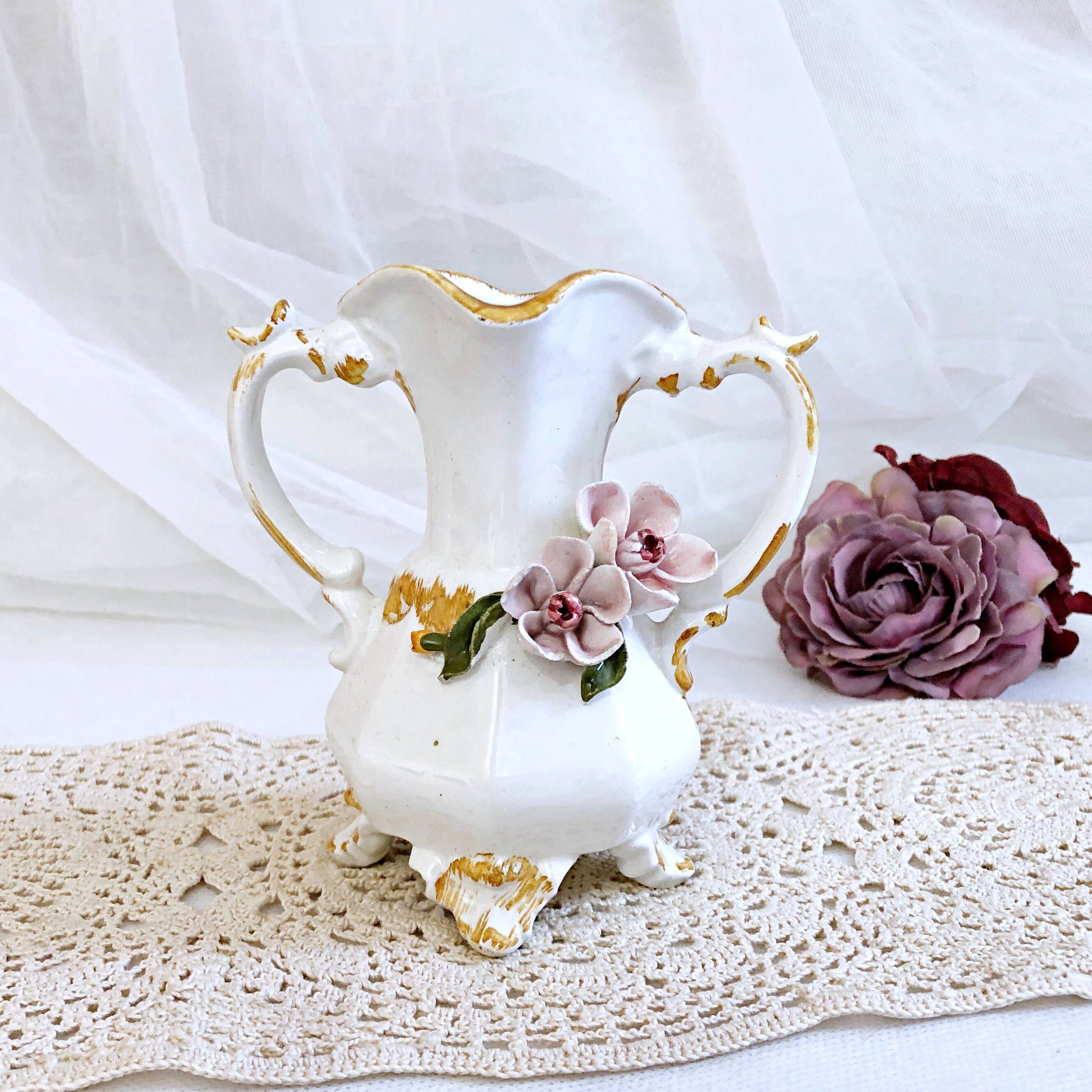 Amphora-shaped earthenware vase with floral slip BASSANO Italy