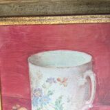 Original oil on still life canvas "La Tasse Fond Rose"