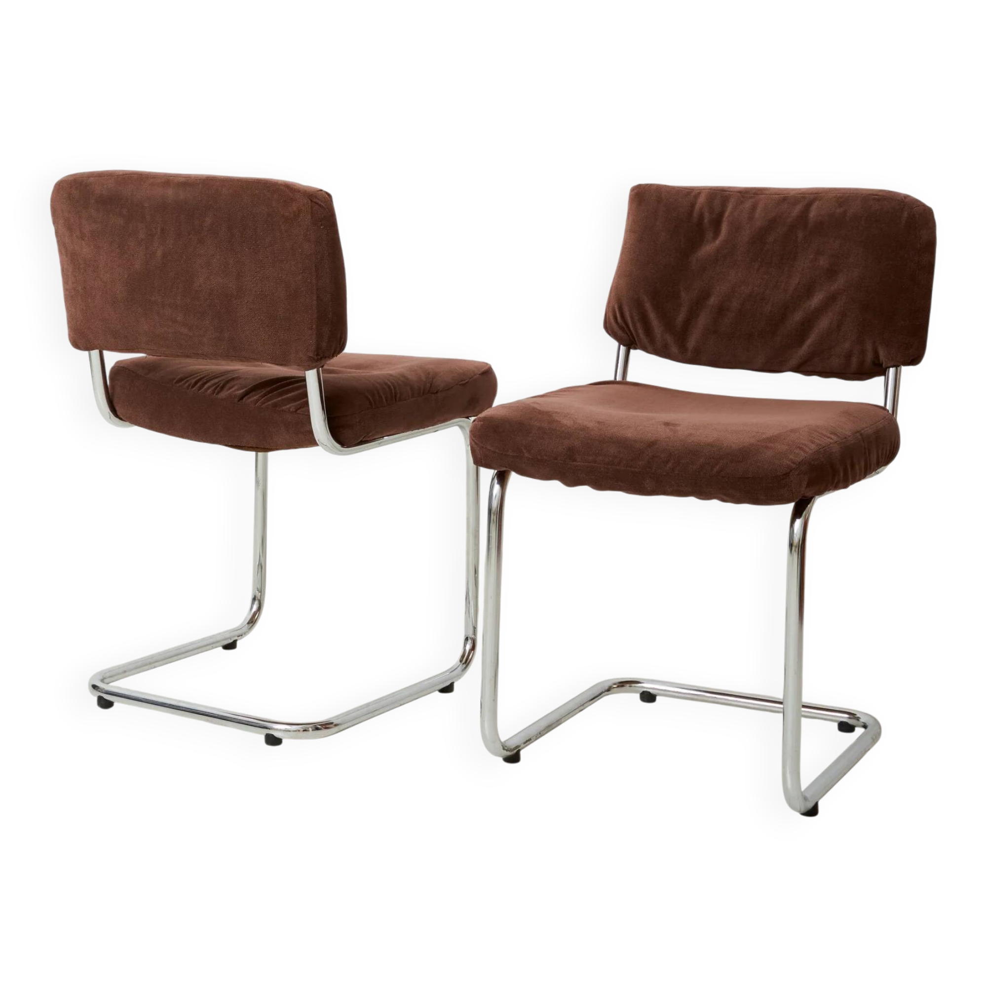 Pair of chrome and velvet chairs, Roche Bobois, 1970s