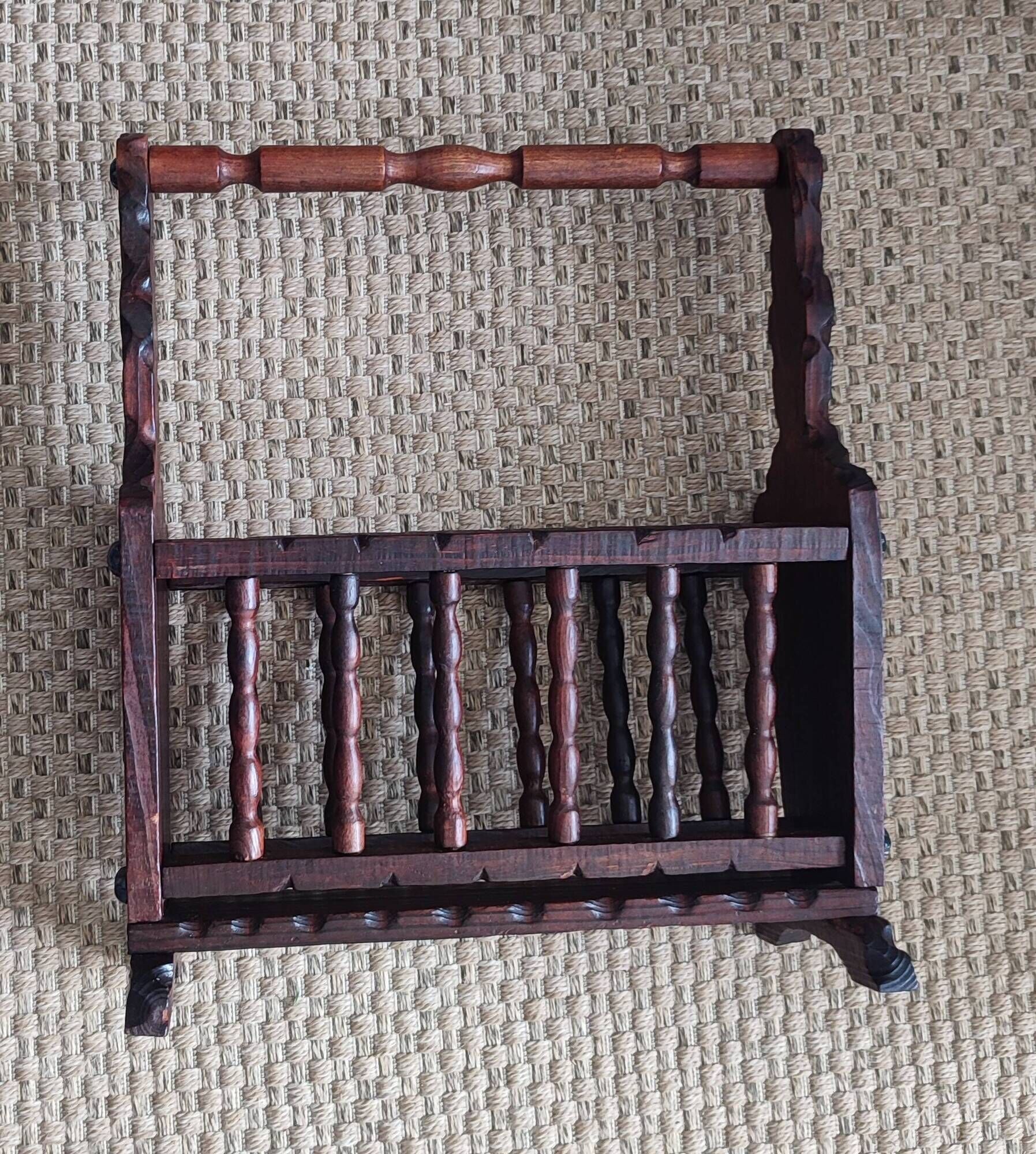 Rustic stained wooden magazine rack
