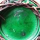 Japanese vase, green ceramic with bamboo lacing, Awaji Yaki, antique 1900-1930.