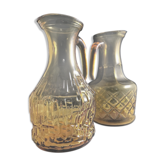 Pair of hand-moulded vintage decanters