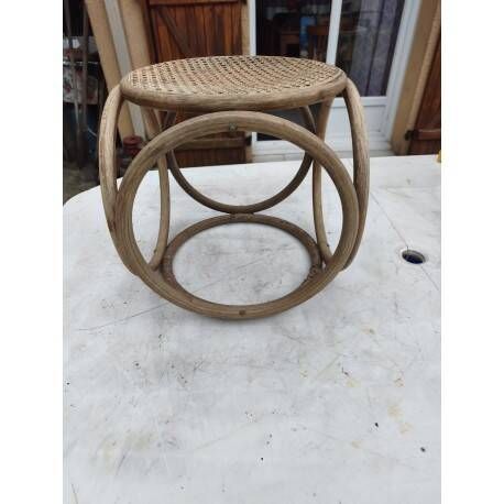 Pouf 1900 curved beech wood and caning