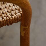 Set of 4 vintage Italian wicker and birch armchairs, mid-century modern, 1950.