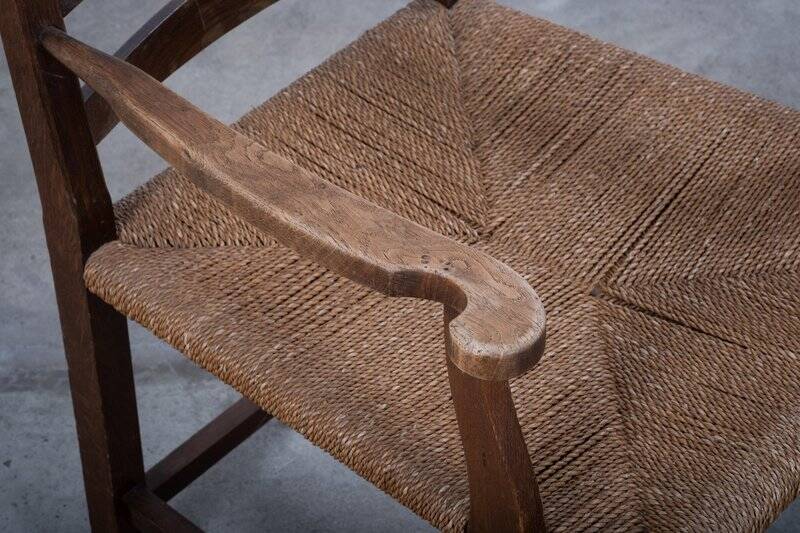 Danish Stained Oak Armchair with Cane and Spindle Back, 1940s