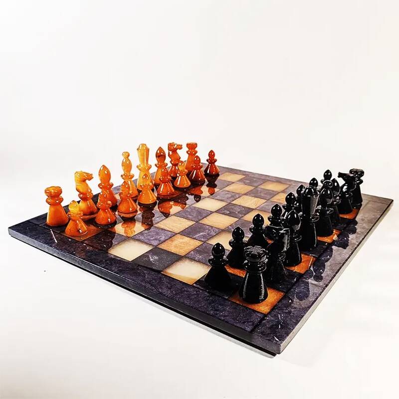 1970s Big Chess Set in Hand Carved Alabaster of Volterra - Black and Brown