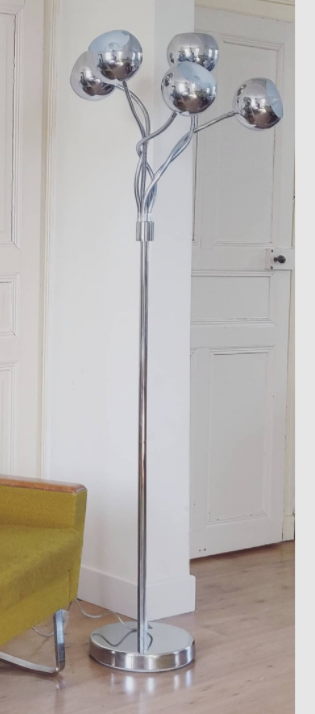 Space age floor lamp, 5 articulated arms chrome spring, 70s-80s