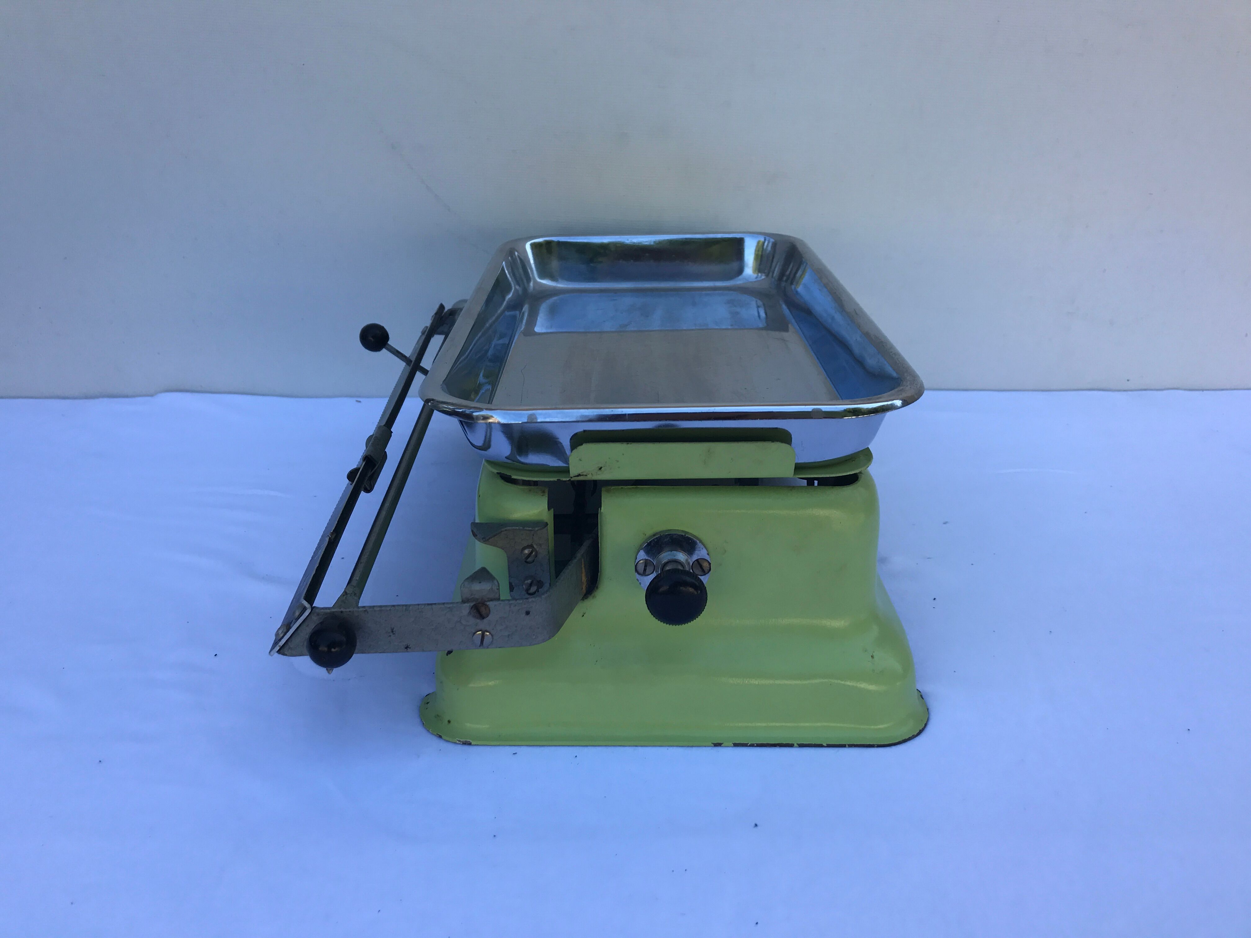 Green kitchen MBS scale and tray stainless steel vintage