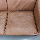 Canapé 3 places danois des années 1970 en cuir marron avec structure en hêtre