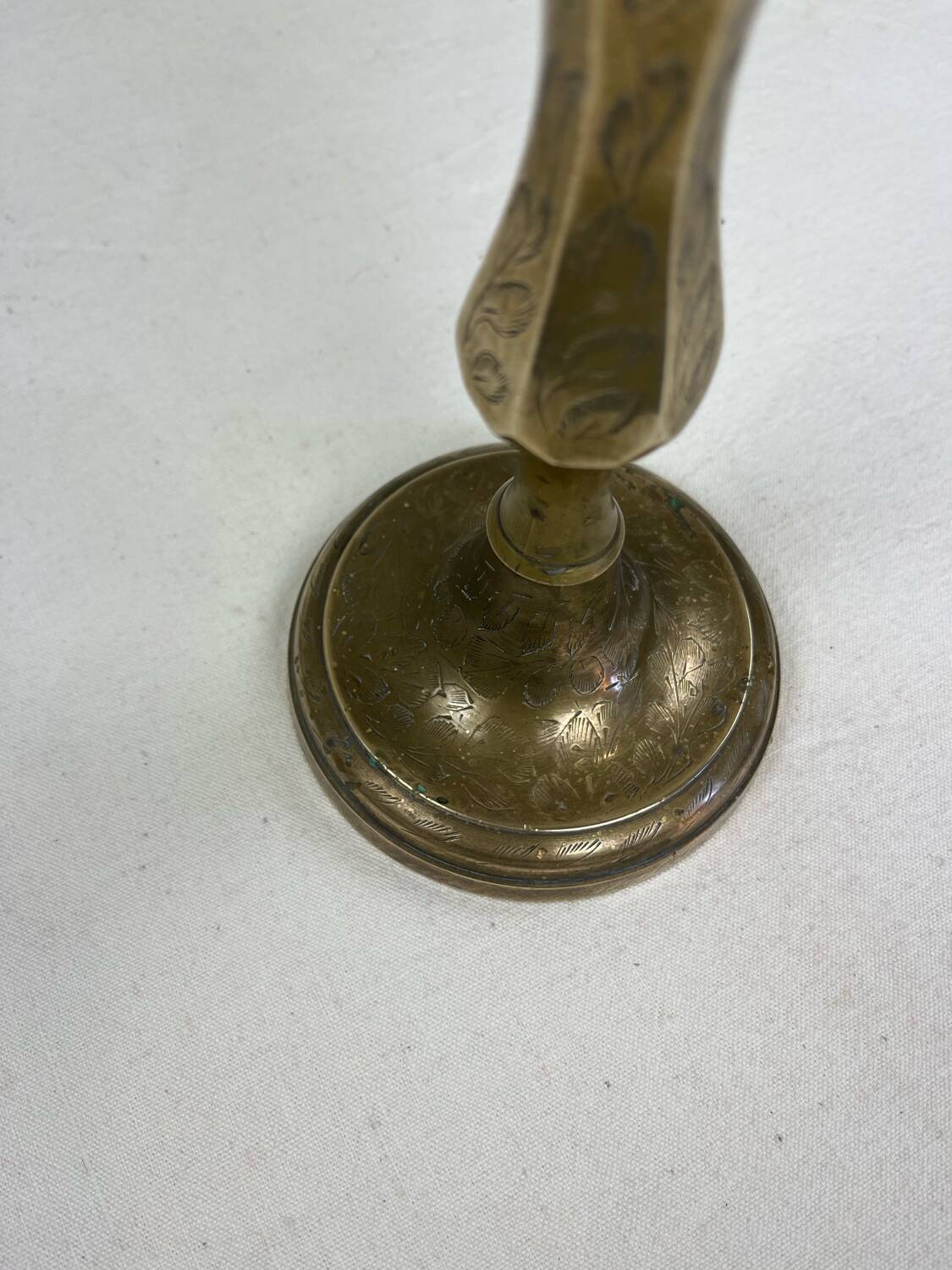 Engraved brass candle holder