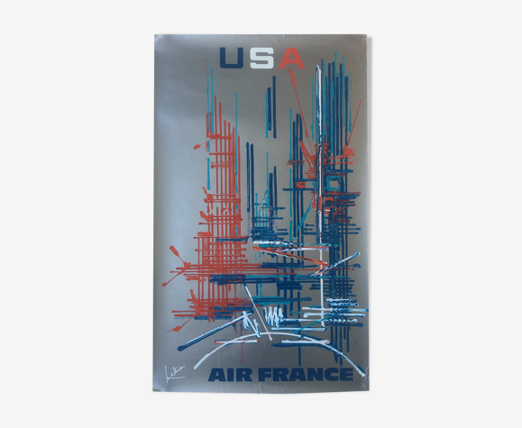Affiche originale "USA" de Georges Mathieu réalisée pour Air France en 1967
