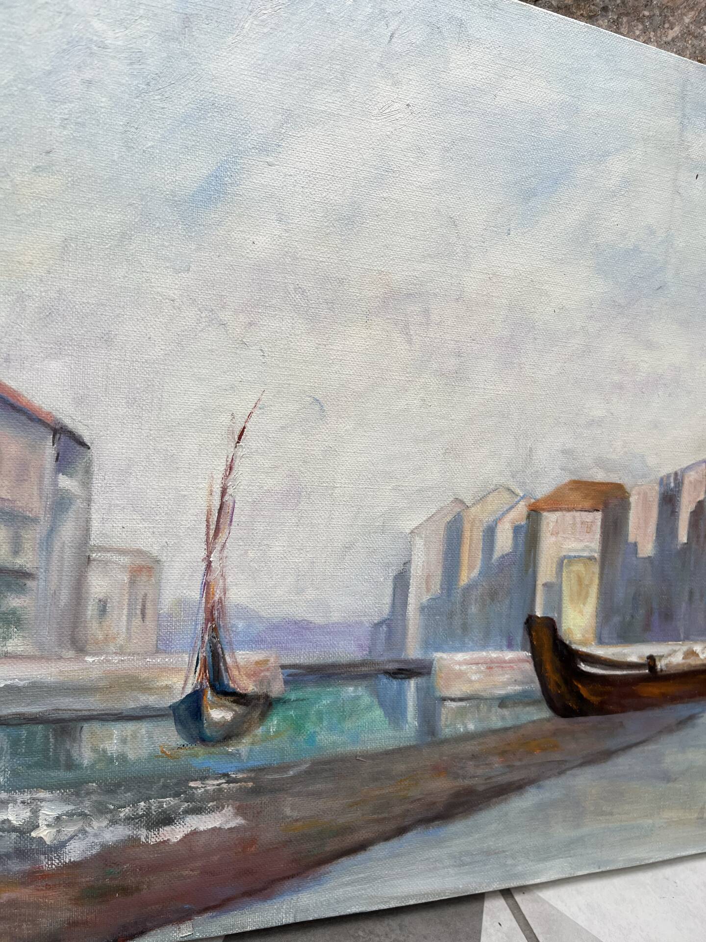 Oil on canvas "a small quiet port" 1980s
