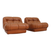 Ensemble de fauteuils lounge vintage Mimo Padova Nuvolone en cuir cognac, Italie, années 1970.