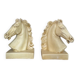 Paire de serre-livres chevaux anciens en plâtre