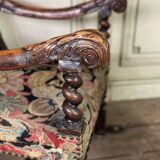 Carved walnut and tapestry armchair, late 17th century