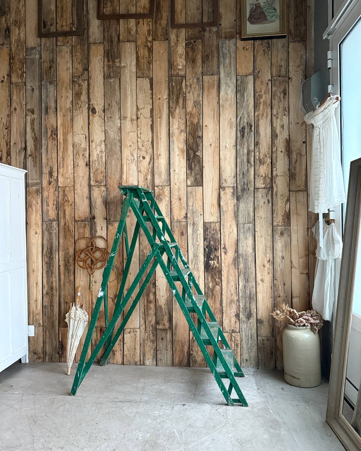 Vintage stepladder with green patina