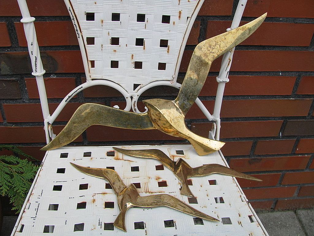 Ensemble de décoration murale 3 x mouette hirondelle oiseau laiton 80 / 90 s