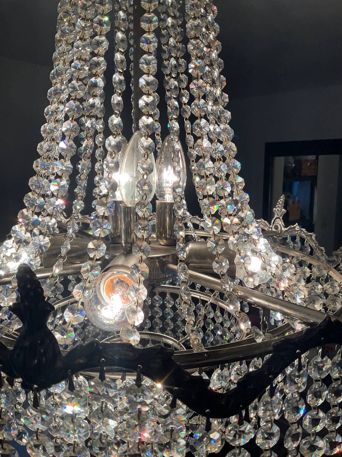 Lustre Montgolfière à pampilles en cristal