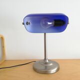 Blue glass and brass bankers lamp