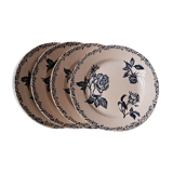 Set of 4 plates old blue flowers on cream background