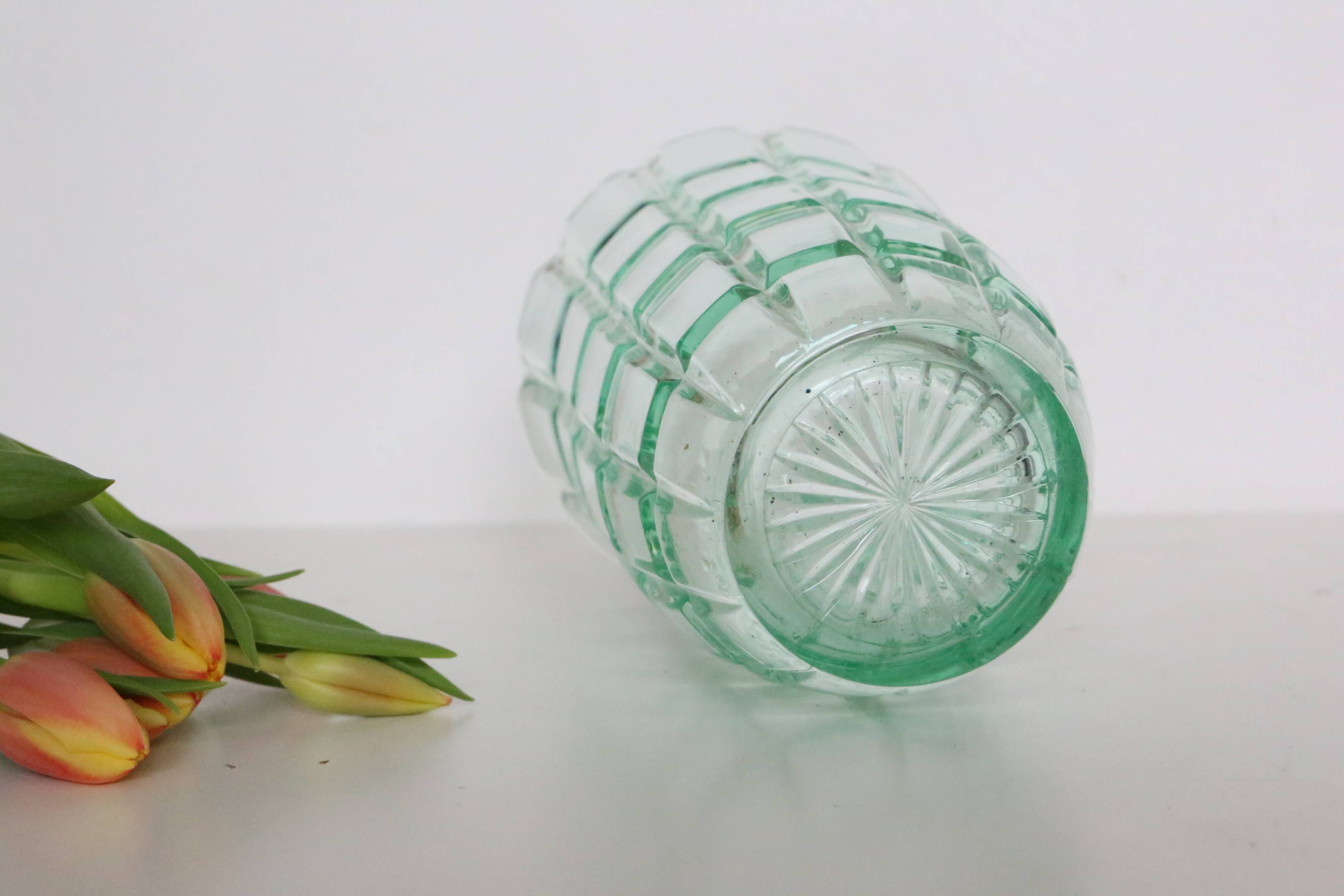 Green crystal vase, vintage French
