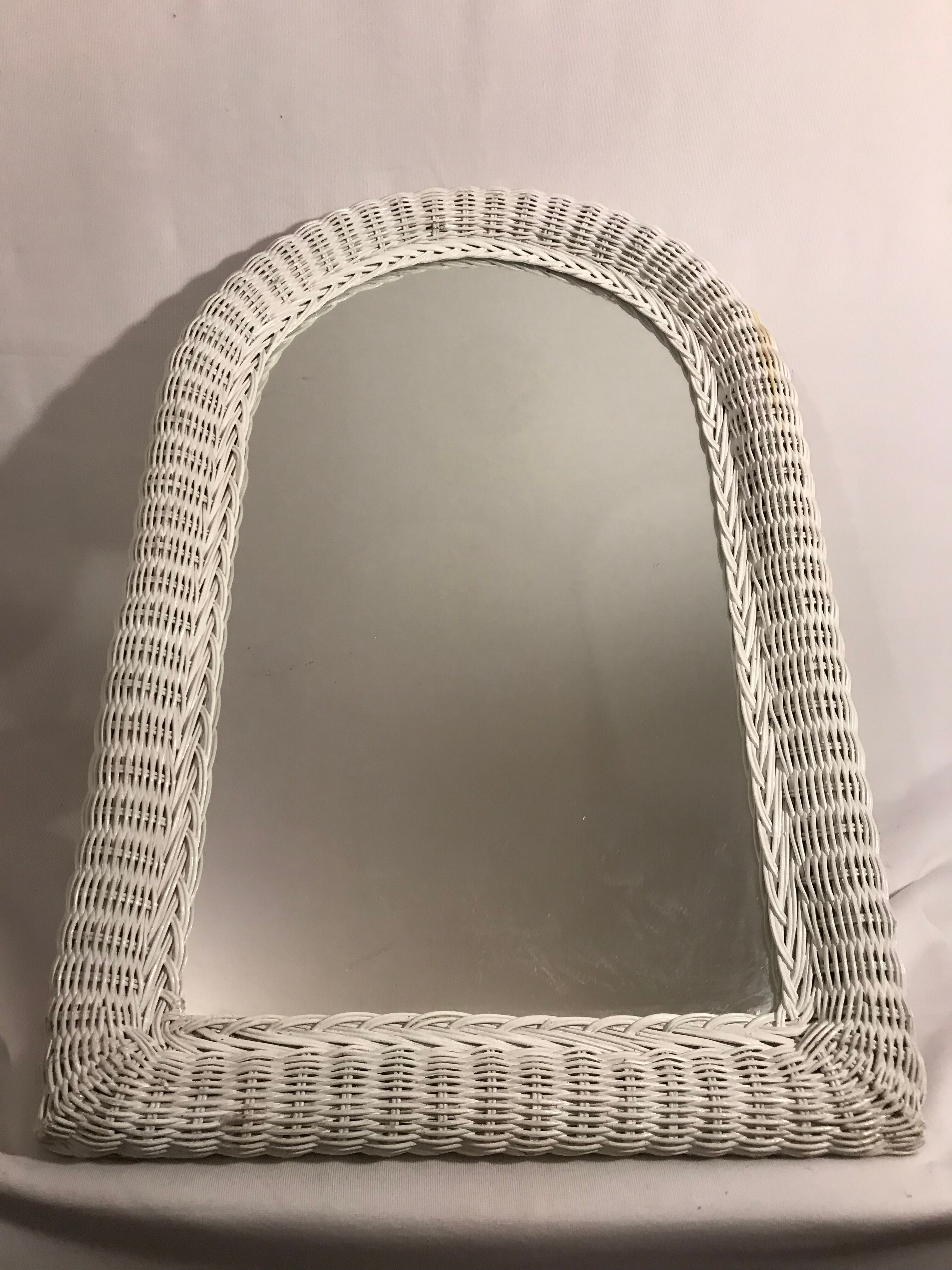 Mirror rattan woven white former 60s vintage nest