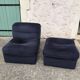 Driver / armchair and ottoman, in midnight blue velvet, 1970/1980