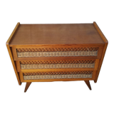 Vintage rattan and oak chest of drawers