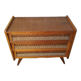 Vintage rattan and oak chest of drawers